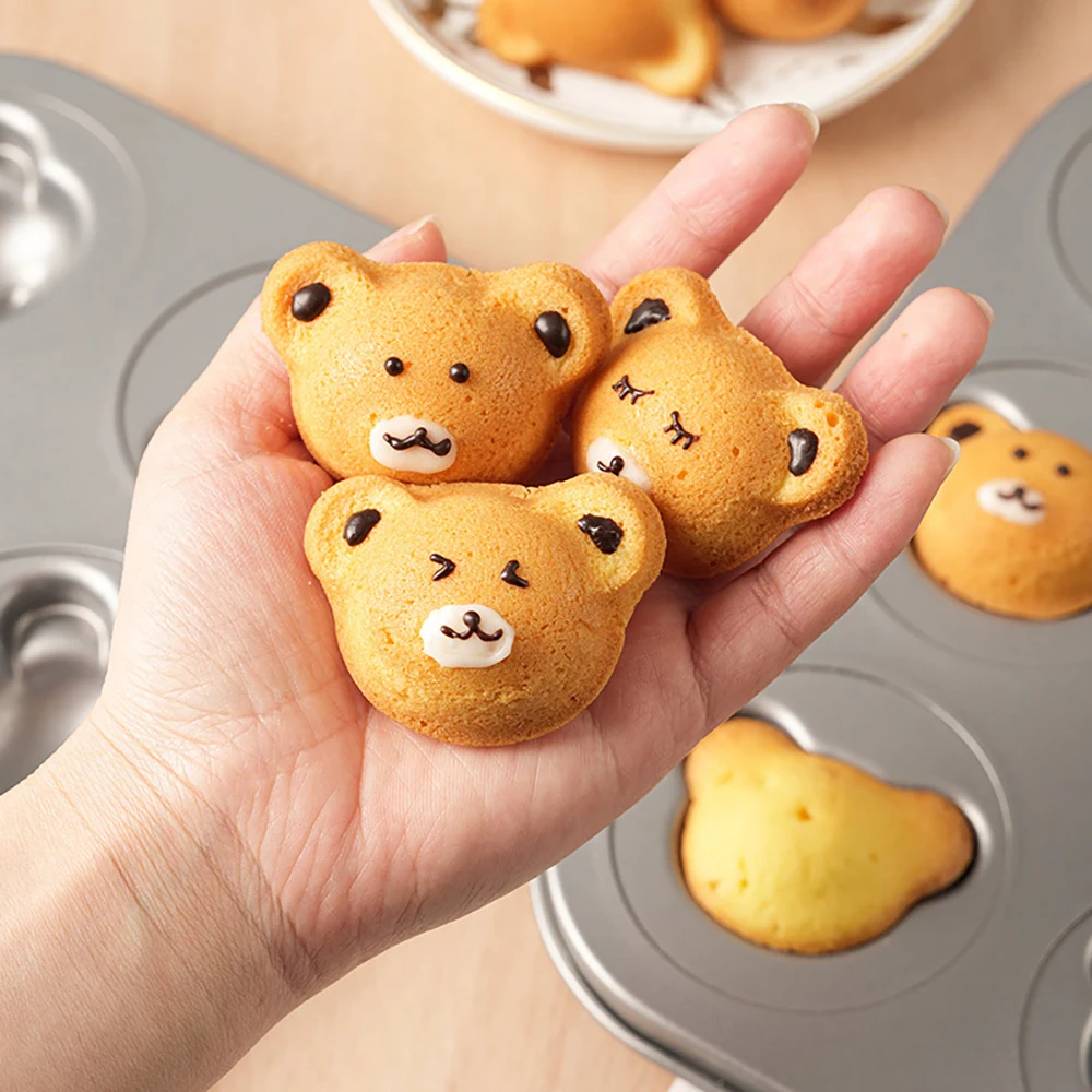 9 Cavity Mini Bear-shaped Carbon Steel Muffin Pan Cute Bear Bakeware Madeleine Baking Pan  Biscuit Candy Mold Baking Accessories