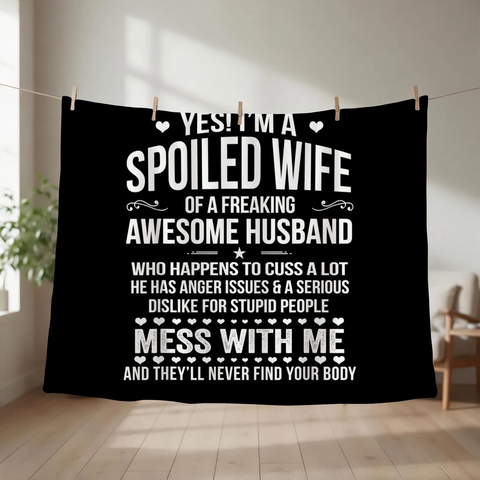 Yes I'm A Spoiled Wife Of An Awesome Freaking Husband T-Shirt Throw Blanket couch cozy soft plush fuzzy picnic outdoor blanket