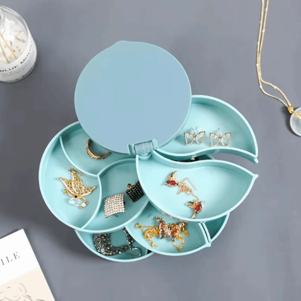 

Multilayer Jewelry Stand Holder with Lid with Mirror Desktop Storage Box Dustproof Display Tray Rotating Plastic Stand Cosmetics