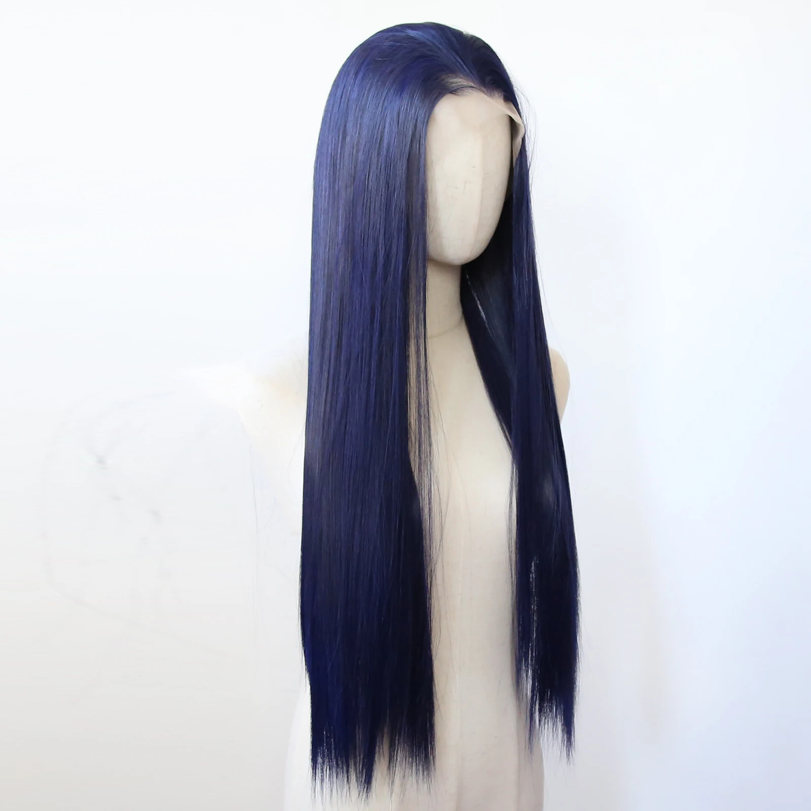 Dark NavyBlue Synthetic Lace Front Wig Long Straight Lace Front Synthetic Wig Pre Plucked Heat Resistant Hair Daily Wear Cosplay