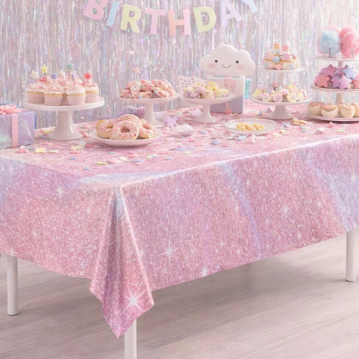 

Pink Laser Tablecloth Decor Glittering Birthday Wedding Decoration Party Pink Aluminum Film Tablecover Home Decor Party Supplies