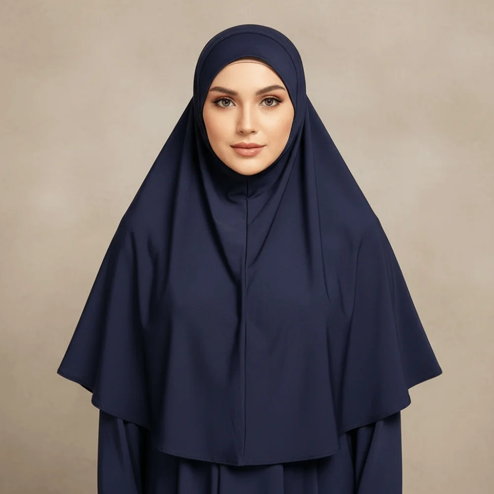 Breathable Jersey Solid Color Instant Hijab Full Coverage Four-Way Stretch Women Khimar Lightweight Feel Anti-Slip Design