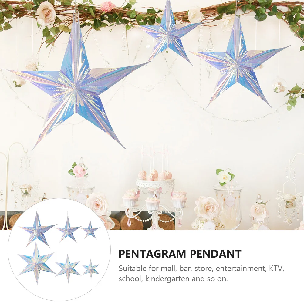 

6Pcs Star Shape Pentagram Pendants Hanging Decoration Party Supplies Wedding Christmas Birthday Pentagram Pendant