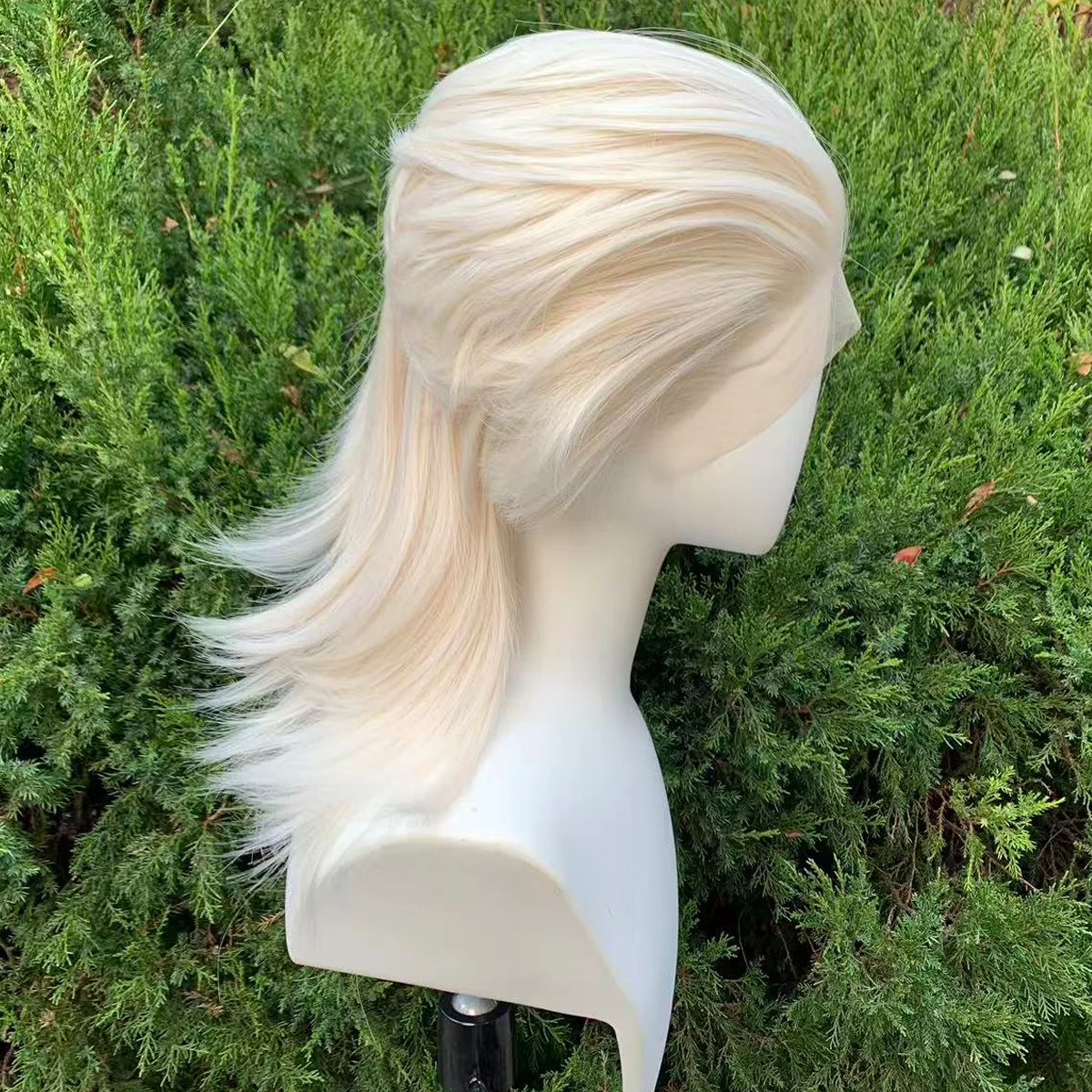White Blonde Lace Front Wigs for Women 13×4 Glueless Wolf Tail Synthetic Hair Wig Heat Resistant Cosplay Wig for Men image 4