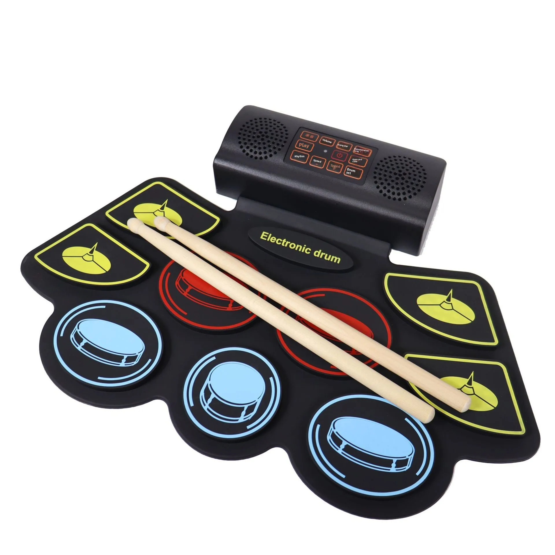 Dual-Horn Colorful Hand-Roll Electronic Drum Set for Children & Adults Beginners Silicone Gel Portable Drumming Toy Gift Box