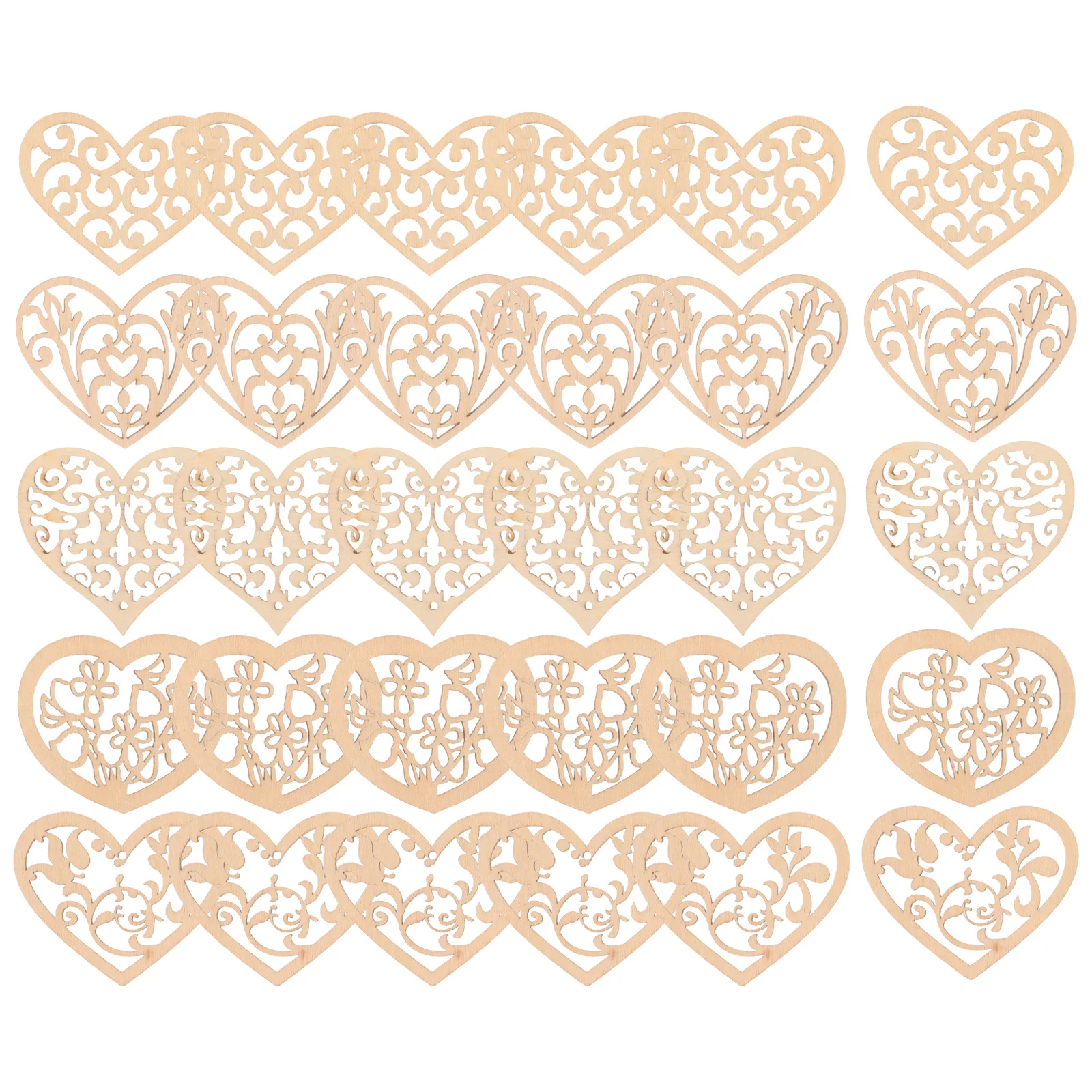 

100 Pcs Wooden Hollow Heart Flower Pendant Craft Shapes Accessories for Home DIY Wall Hanging Ornament