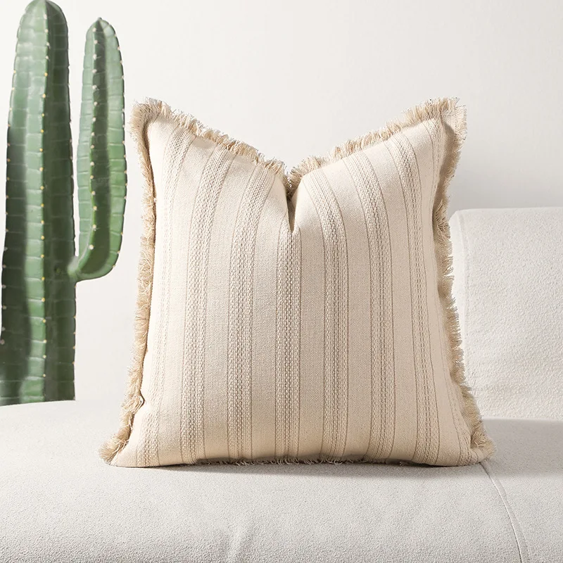 Modern Minimalist Stripe Pattern Cushion Cover Color Woven Embroidery  Luxury Home Decor Square Polyester Cotton Living R...