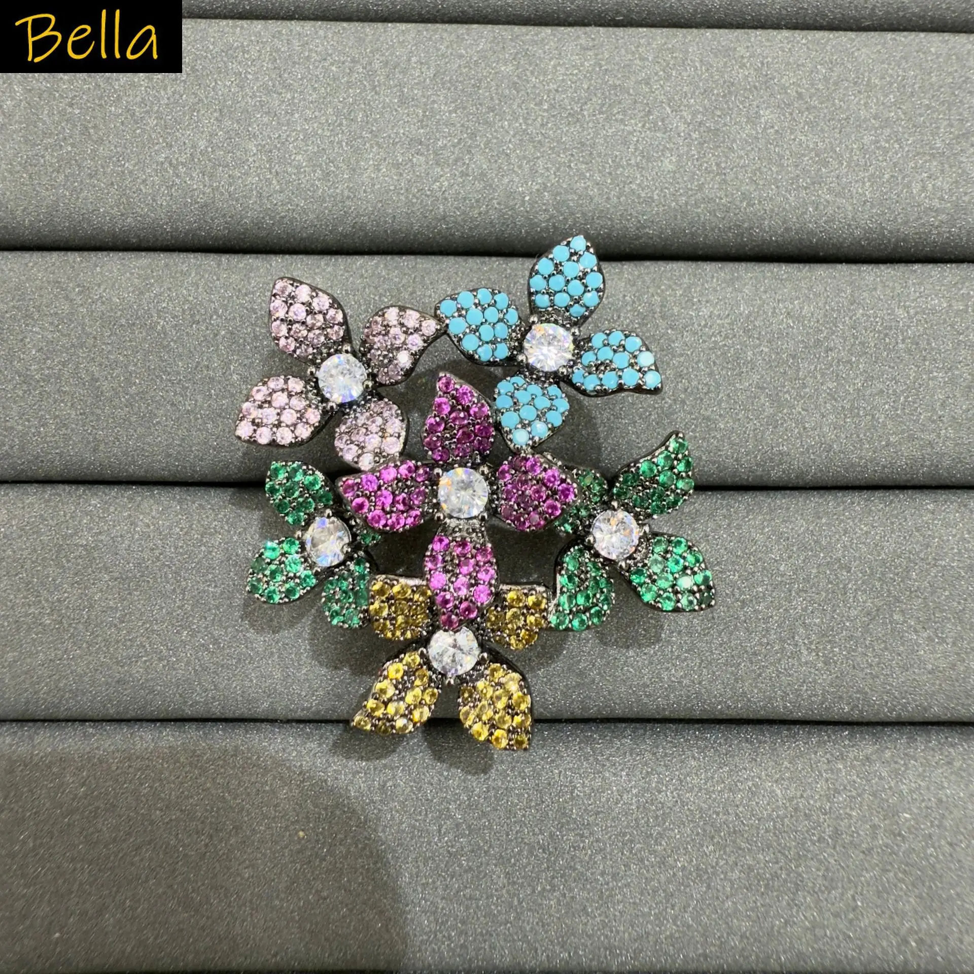 

unique cubic zirconia flower adjustable ring for women luxury jewelry gala event dinner party female gift blue yellow pink