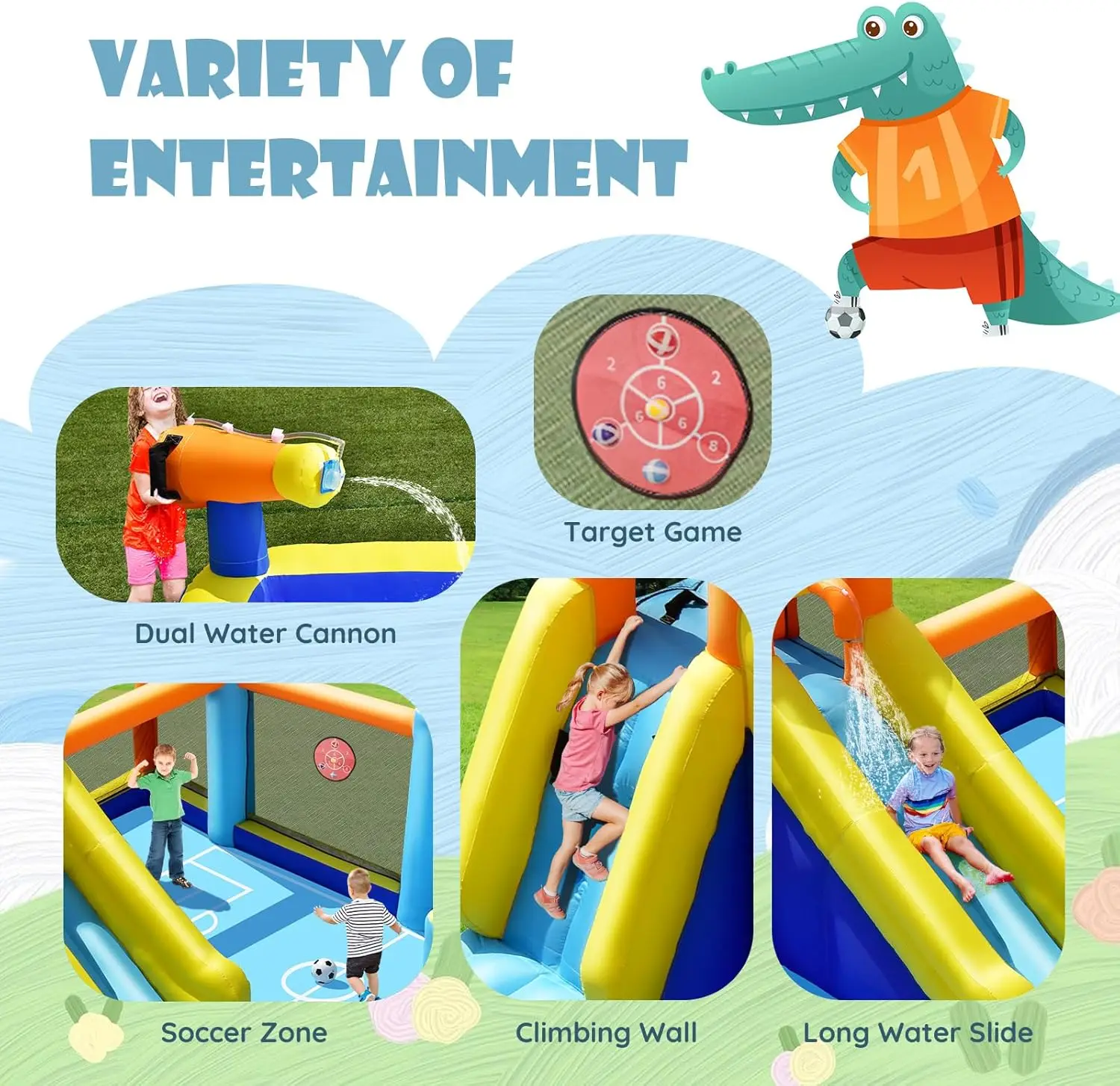 Giant Inflatable Water Slide Bounce House with Soccer Goals, Splash Pool and Climbing Wall - Outdoor Blow Up Water Park for Kids and Adults, Backyard Fun (Blower Not Included) view 3