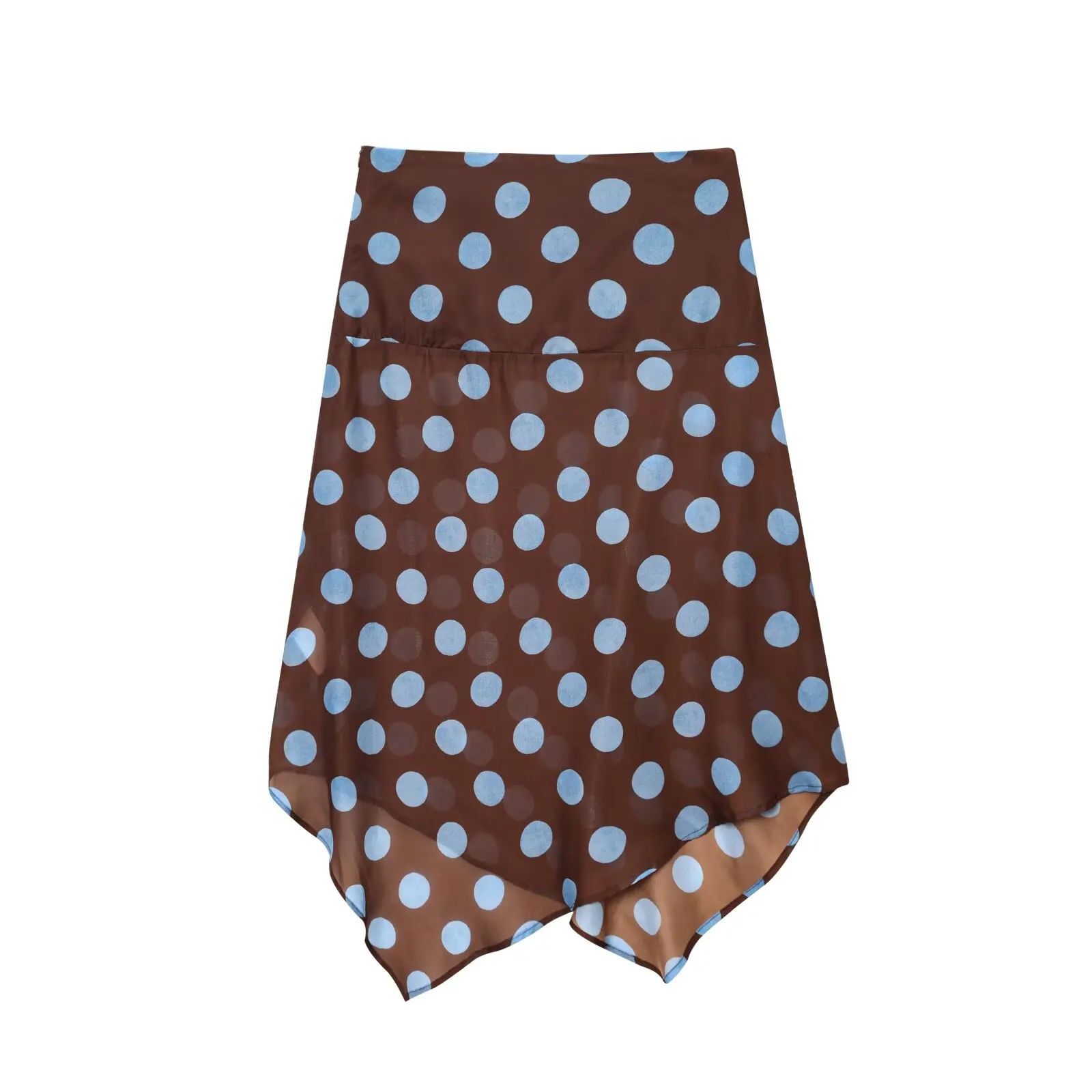 MYST & ZA2025 nueva ropa de verano para mujer, bufanda fina de temperamento suave, top con cuello halter de lunares, falda translúcida asimétrica