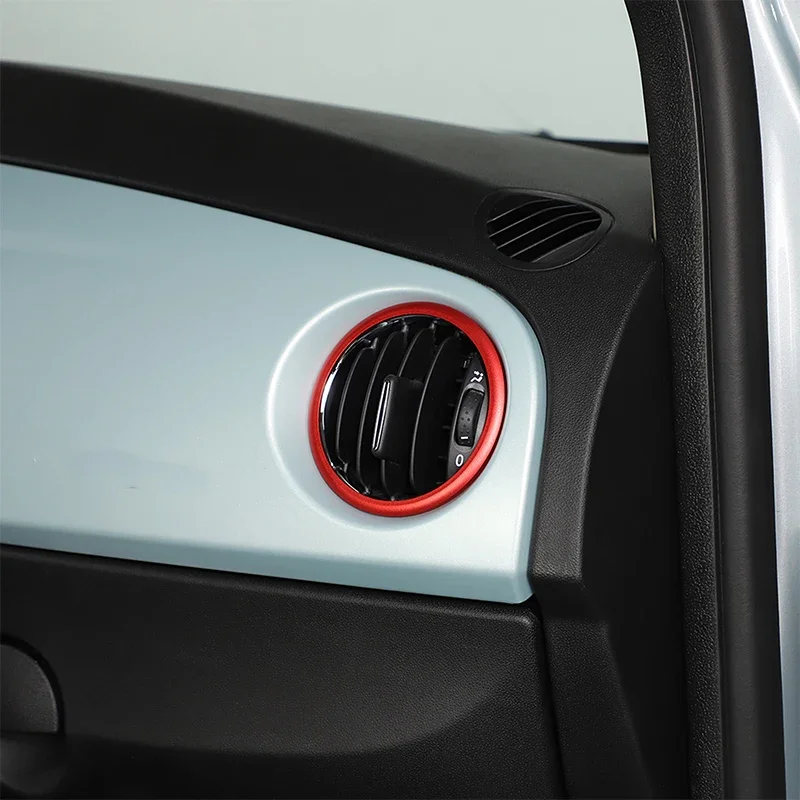 For Fiat 500 2016+ aluminum alloy red car styling center console side air outlet decorative ring sticker car accessories 2Pcs 6