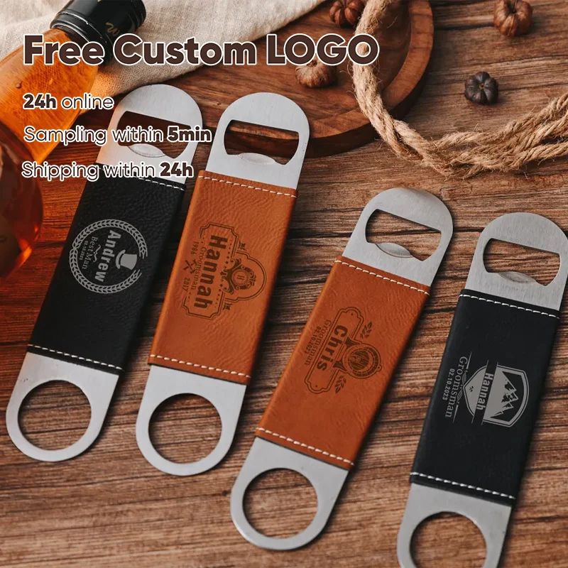 Free Personalized Leather & Stainless Steel Bottle Opener Custom Name Date For Wedding Groomsmen Dad Gifts Bar-Tending Souvenirs