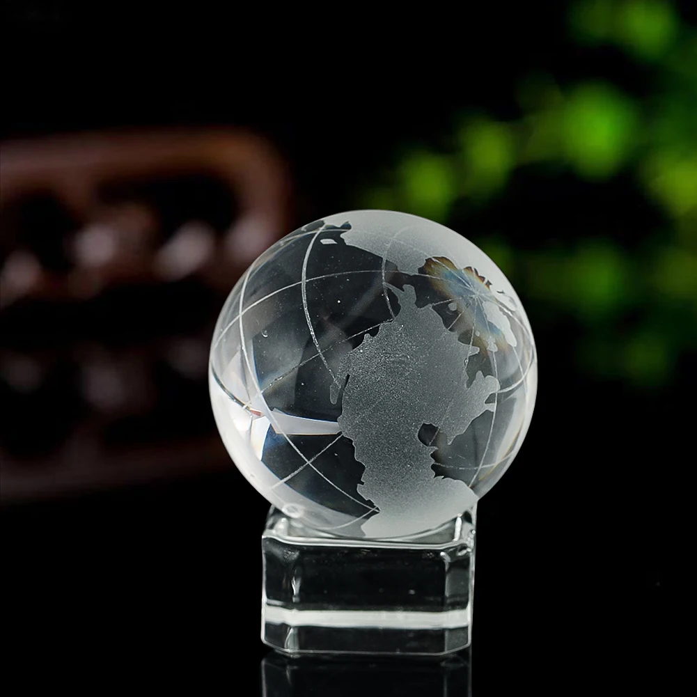 40mm K9 Crystal Laser Faceted Prism Glass Globe World Map Crystal Ball Aurora Suncatcher Refraction Paperweight Craft Desk Decor