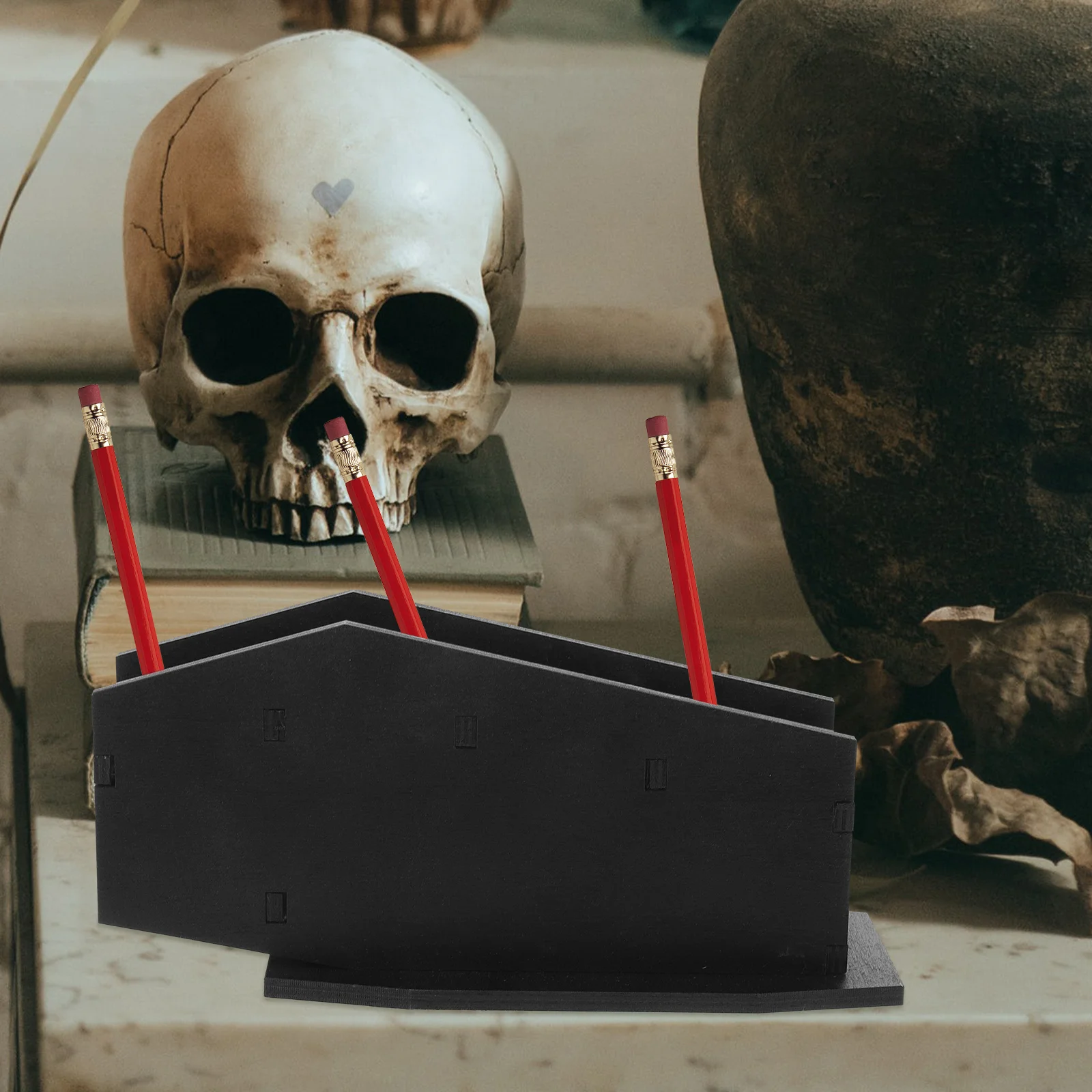 

Coffin Pen Holder Halloween Desk Decor Shelves Goth Pencil Case Shaped Shelf Gothic Travel