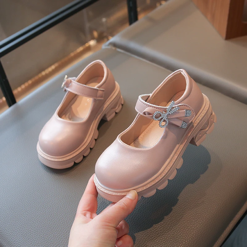 Little Girls Chunky Mary Jane Shoes with Shiny Bow 2026 New Summer Kid Dress Shoes Soft Sole Classic Girls School Dance Footwear