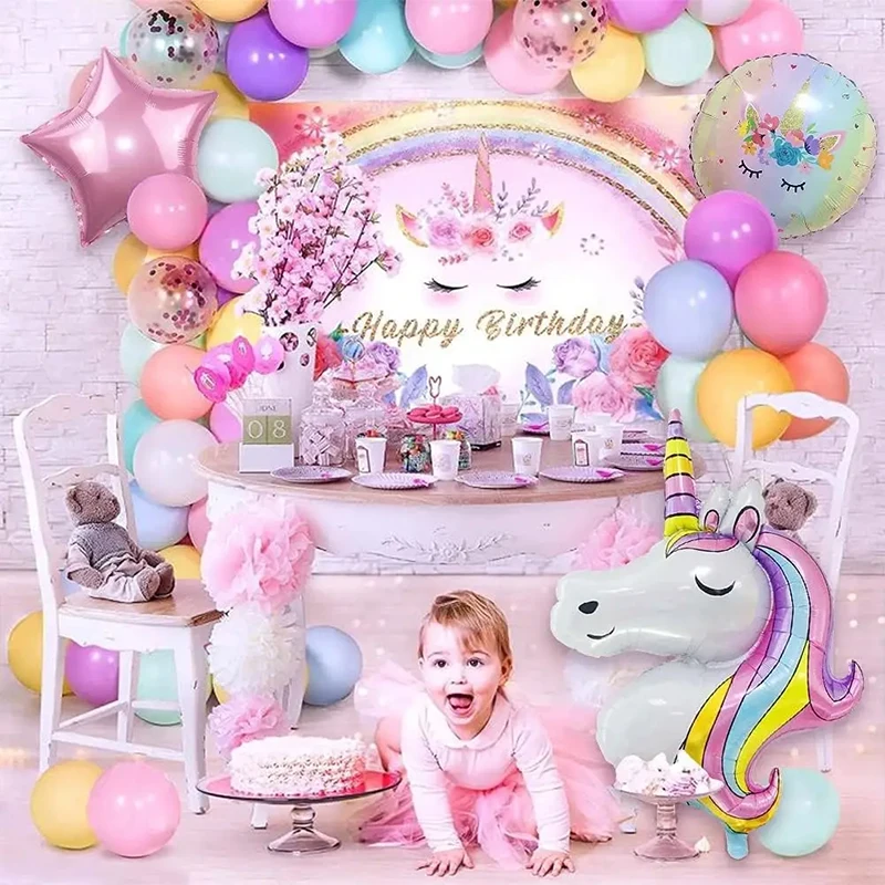 Unicorn Theme Foil Balloons For Girl Boy Birthday Party Baby Shower Room Decoration Large Rainbow Unicorn Helium Balloon Globos