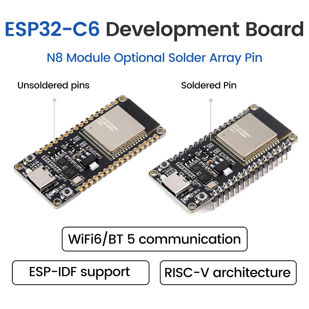 

ESP32-C6 WiFi Bluetooth Development Board Onboard ESP32-C6-WROOM-1-N8 Module WiFi6 RISC-V Development Board