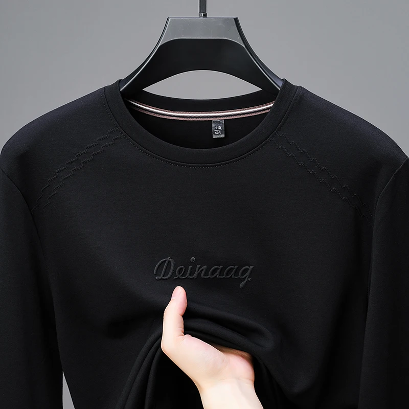 

Футболка с длинными рукавами, мужская весенне-осенняя новая высококачественная повседневная толстовка из чистого хлопка с круглым вырезом, универсальная базовая рубашка