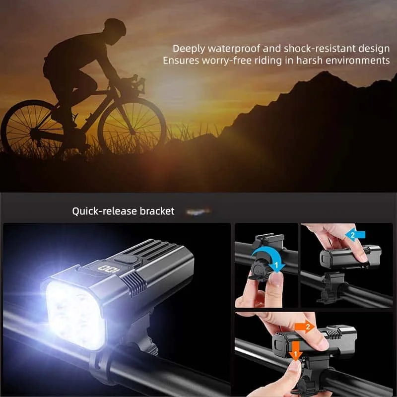High Lumen Waterproof Bike Light Long Runtime USB Recharge Aluminum Alloy Headlight with Digital Battery Display Night Riding