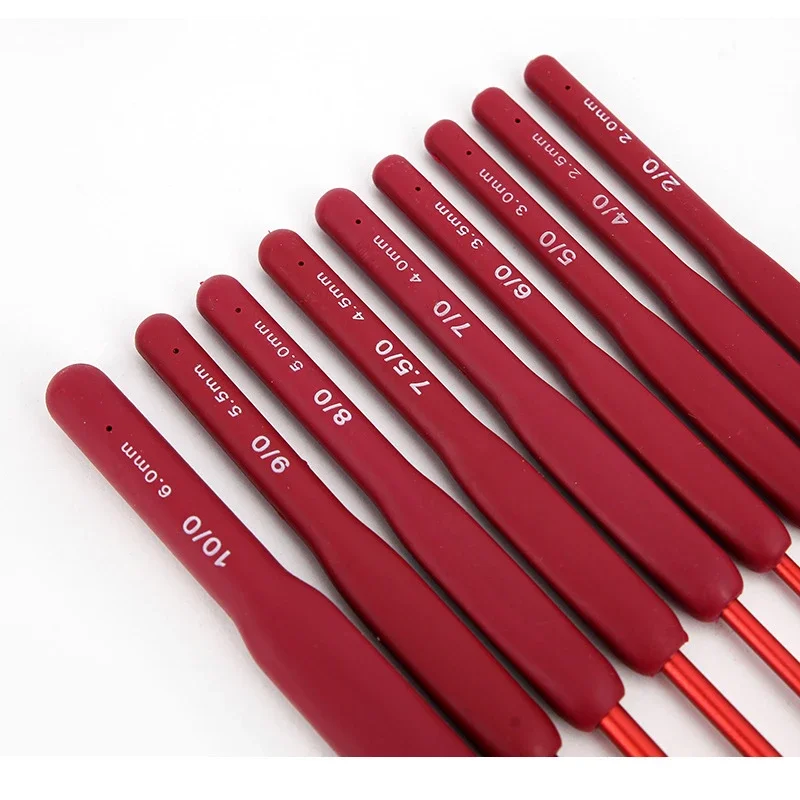 New Red Crochet Hook DIY Hand Woven Tool Aluminum Oxide Hand Knitted Wool Crochet Needle Silicone Anti Slip Handel Crochet 2-6mm