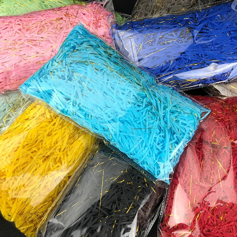 New Gold Thread Raffia Mixed Shredded Paper DIY Cosmetic Gift Box Filler For Wedding Birthday Party Supplies Packaging Filler