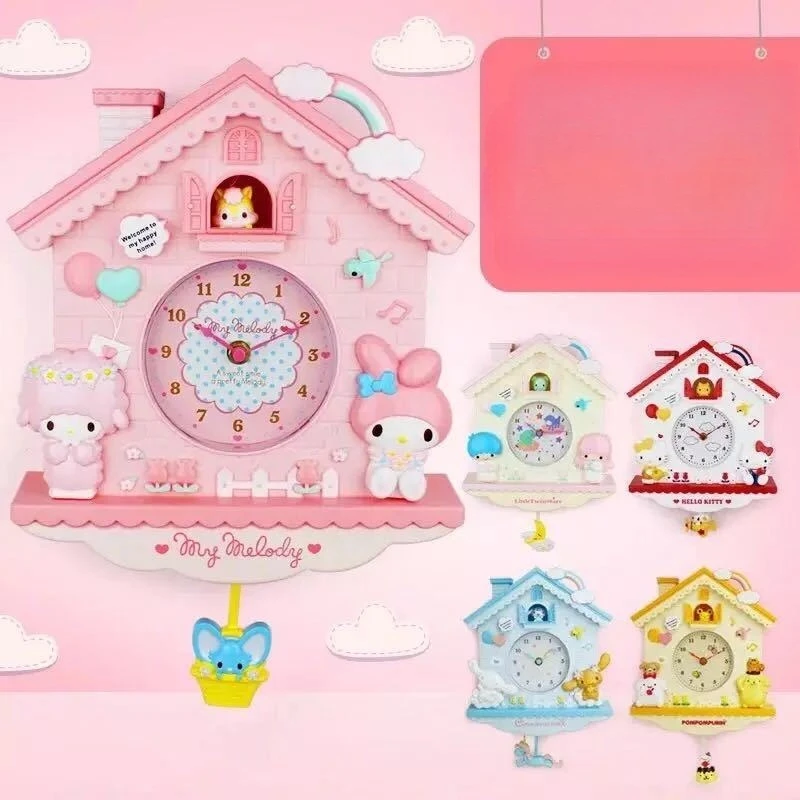 Sanrio New  Hello Kitty Kuromi My Melody Cinnamoroll Pompompurin Pochacco Clock Decoration Room Fashion Trend Cute Kawaii Anime