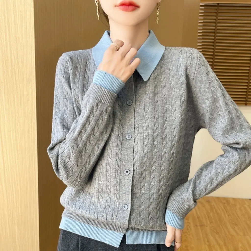 

Элегантный женский вязаный кардиган, осенне-зимний свободный топ с лацканами, стильный возрастной модный топ для женщин