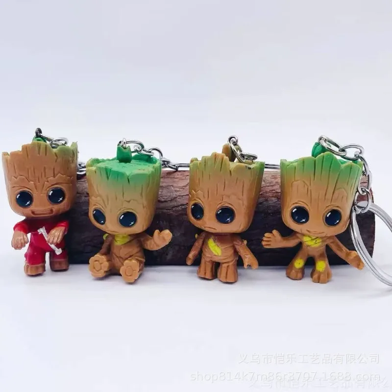 Llaveros de Marvel Groot, decoración de figuras de acción de Anime, juguete bonito, figuras Q, bolsa para llaves de coche, modelos de decoración, regalos de cumpleaños