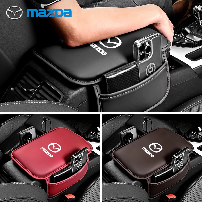 Car Styling Leather Car Armrest Box Pad Central Arm Rest Storage Pocket Protective Cover For Mazda CX5 CX-5 Interior Accessories