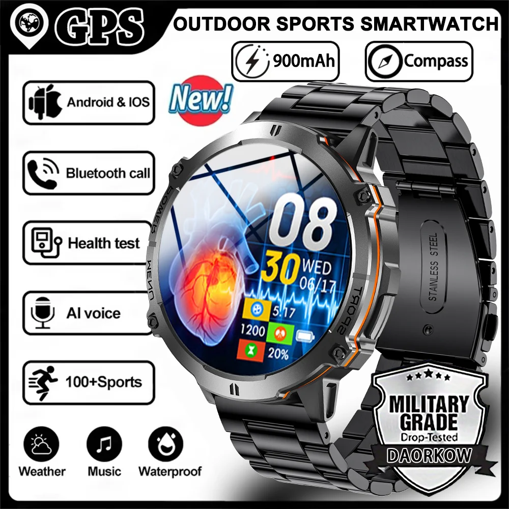 

New DAORKOW 900mAh Large Battery Durable Adult Smart Watch GPS Compass Altimeter 5ATM Waterproof BT Call Sports Smart Watch Men