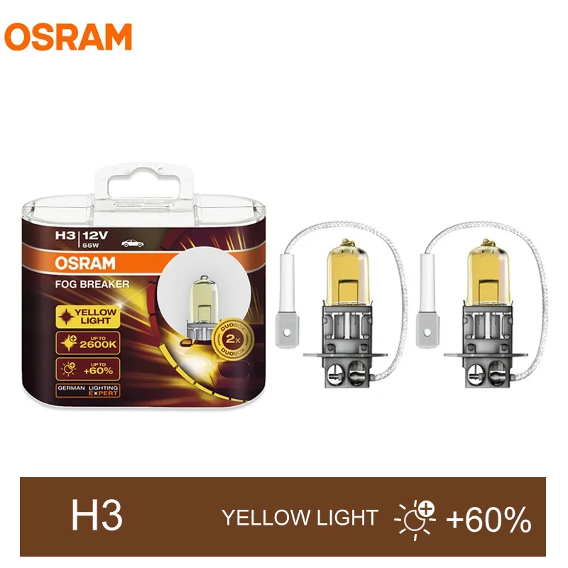 OSRAM H3 Fog Breaker 12V 55W 2600K Yellow FBR Halogen Original Headlight 62151FBR(Pair)