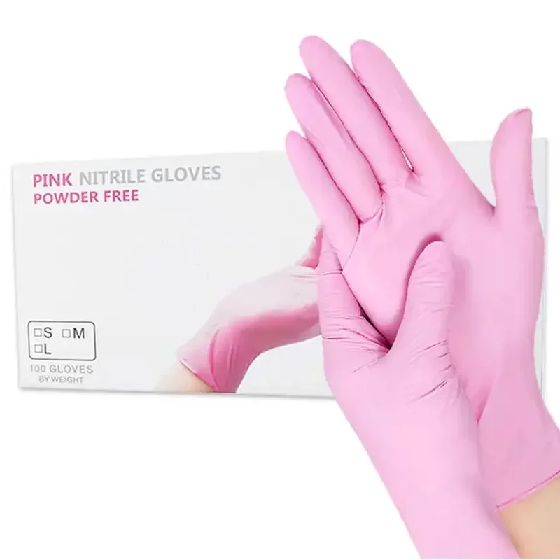 Pink Disposable Nitrile Gloves Household Cleaning Gloves Waterproof Household Cleaning Glove for Kitchen Beauty Salons P