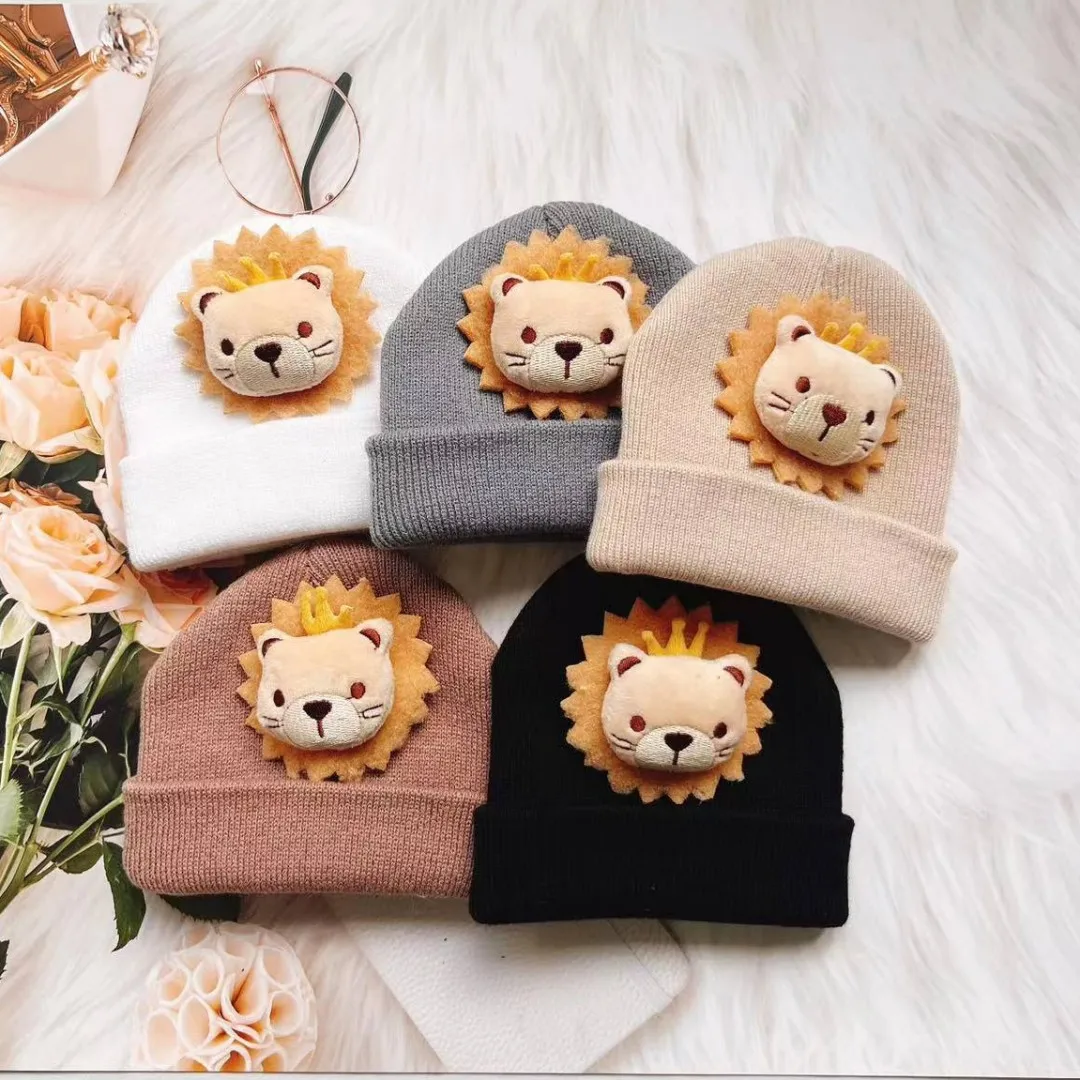 Kids Beanie Cap Korea Autumn Winter Knitted Infant Newborn Baby Knit Hat Children Cartoon Hat For Boys And Girls Warm Hat 1-2 Y