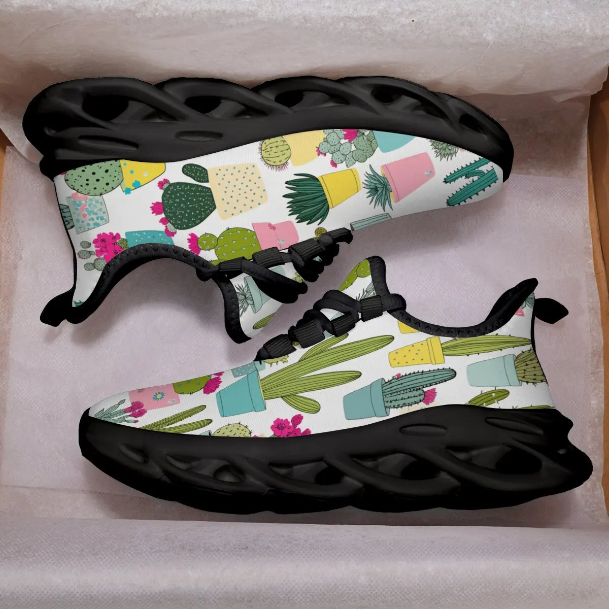 Zapatos para niños, zapatos deportivos informales con planta en maceta de Cactus, zapatos transpirables para correr, Tenis para mujer, zapatillas deportivas blancas para caminar para hombre