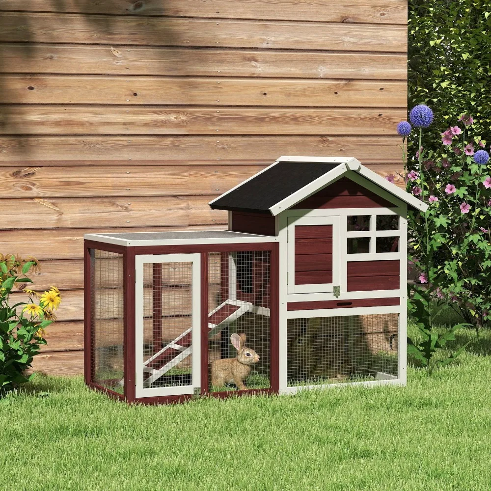 

48" Bunny Cage 2 Story Rabbit Hutch w/ Run Pull Out Tray Ramp