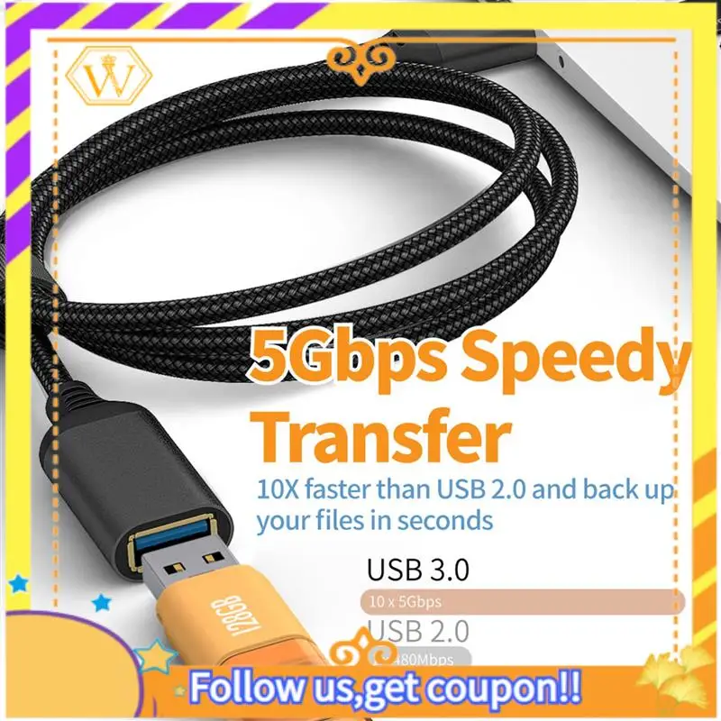 

Latest-2X USB 3.0 Type A Male-To-Female Extension Cable, Durable Braided Material, High Data Transmission Cable (0.5M/1.6FT)