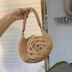 Woven Handmade Moon Bag Fashion Floral Shoulder Bag Women's Handbag Lady Purse Holiday Vacation Beach Bag Female Casual Bag