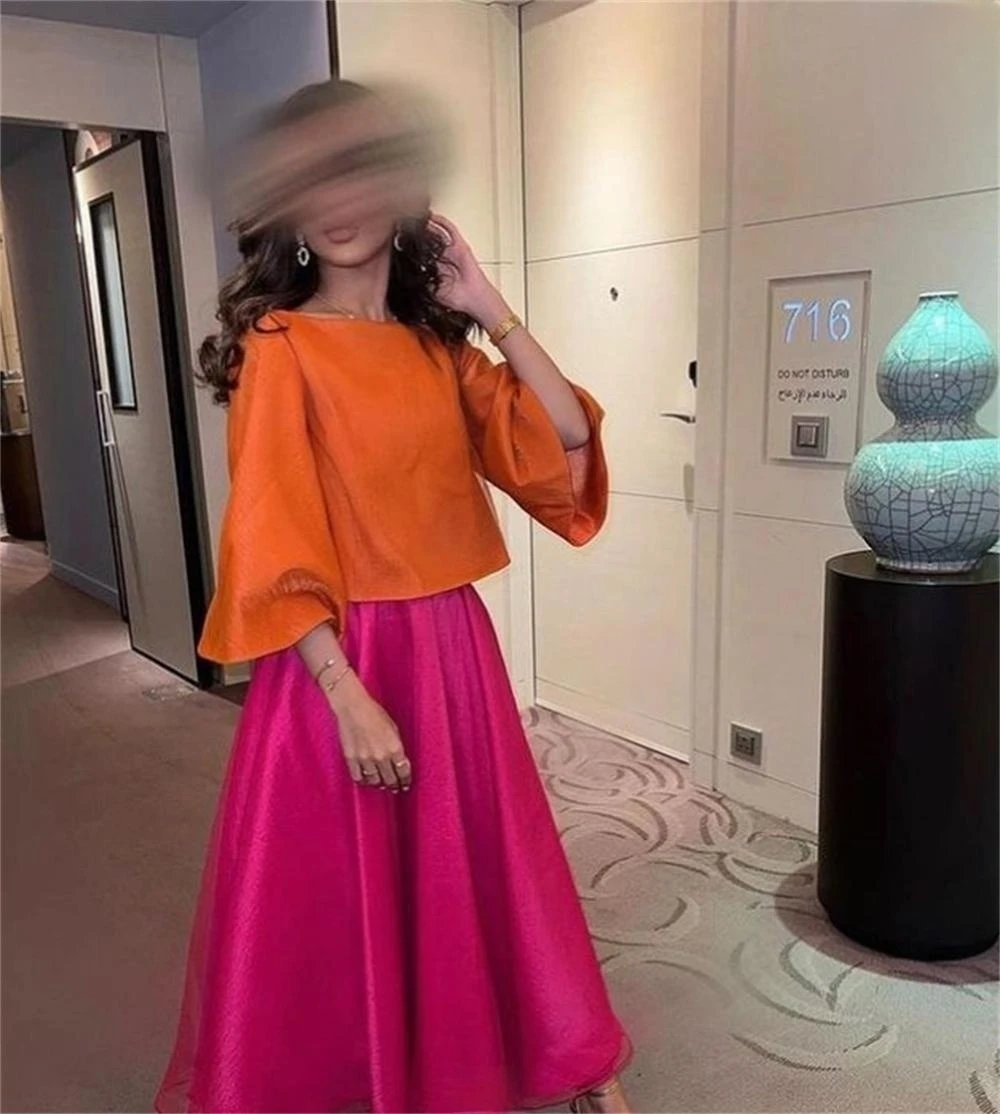 CustomizedProm Dress Fashion Boat Neck A-line Ankle-Length Three Quarter Sleeve Taffeta Formal Evening Gowns вечернее платье жен