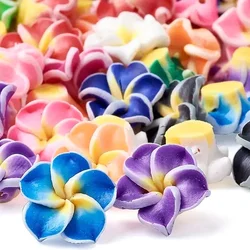 1.5cm 30pcs Random Color Mixing Beautiful Polymer Clay Plumeria Frangipani Flower Beads For Diy Jewelry Making Accessories