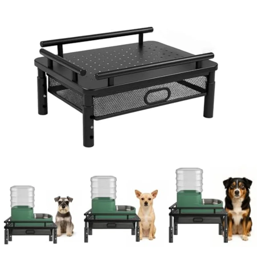 

Dog Water Dispenser Stand with Storage Drawer Metal Raised Holder for Pet Automatic Feeders Height Adjustable Elevated Stand fo