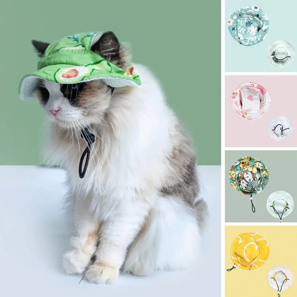 Pet Hat With Ear Holes Breathable Cat Hat With Adjustable Strap Summer Outdoor Sun Visor For Small Medium Dogs Cats Accessories