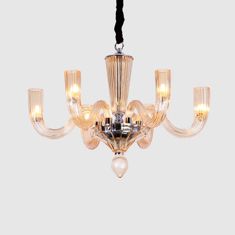 French Elegant Champagne Golden Villa Chandelier European Wedding Hall Glass Droplight Creative Room Decorative Pendant Lamp