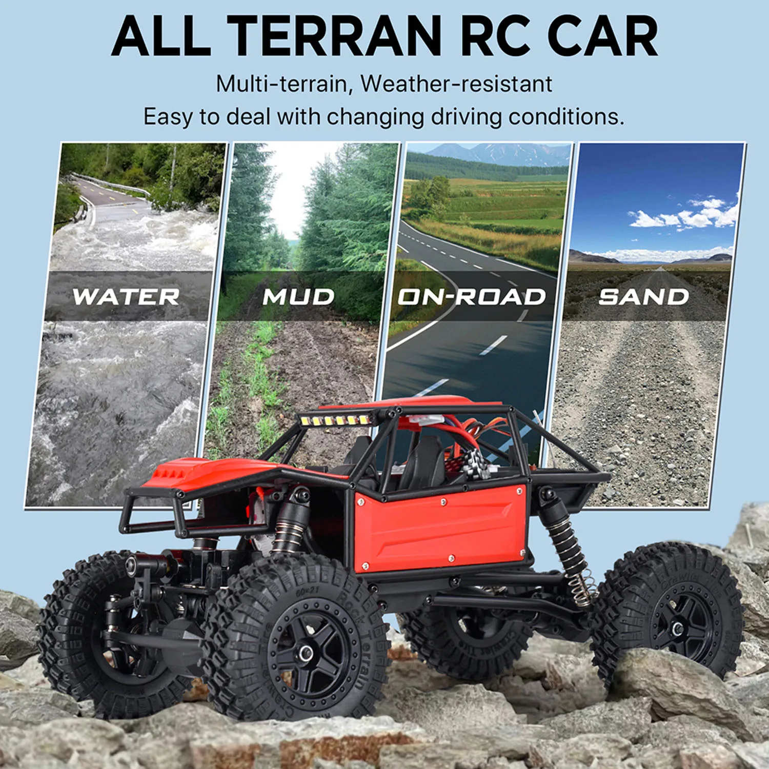 

1/18 Toys 4DW RC Rock Crawler Vehicle Remote Control All Terrain UTV Off Road Car Pipe Rack Car 15KM/H Speed Model Toy