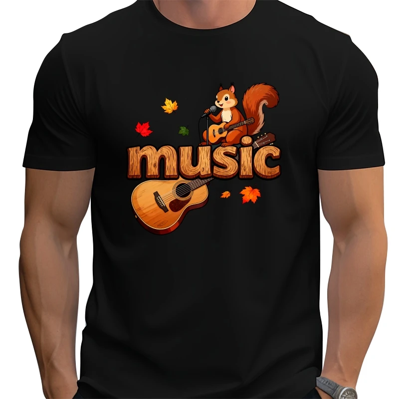 

Hip Hop Street Squirrels singing cartoon fashion T-shirt breathable comfy crewneck Loose large size Fun 100% Cotton Top