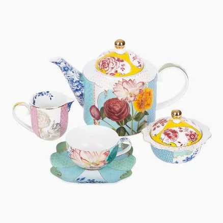 Royal Flowers Afternoon Teapot Plate Cup&Saucer