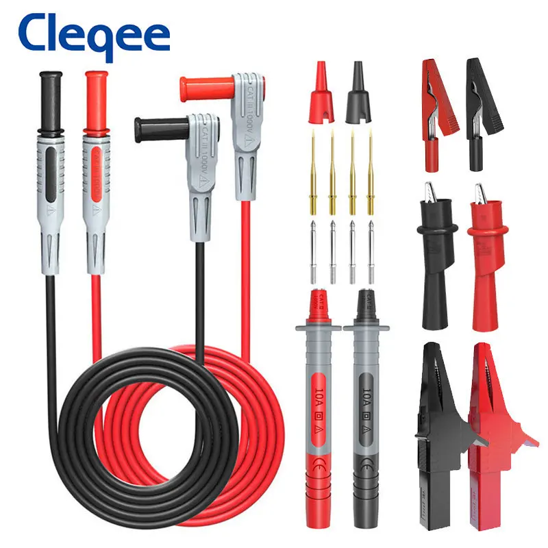 Cleqee P1033C 4mm Banana Plug Multimeter Test Leads Kit with Alligator Clips + Replaceable Needles Crocodile Clamps Test Probes