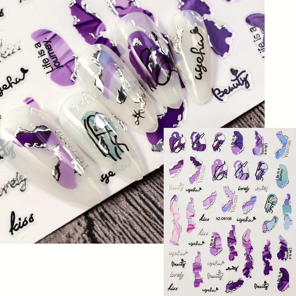 Autocollants 3D en marbre pour Nail Art, 6 feuilles, 10x8cm, auto-adhésifs, bronzants, or, argent, décalcomanies en acrylique, pointes françaises, DIY bricolage