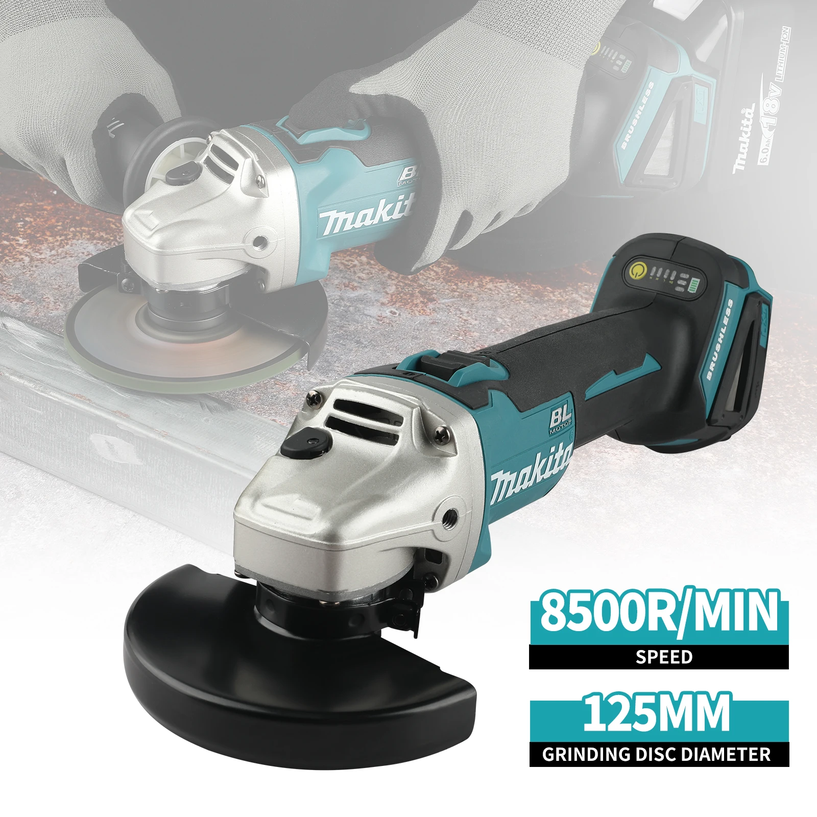 DGA506 18V brushless lithium angle grinder cutting and polishing electric tool, auxiliary handle, wrench and storage tool kit