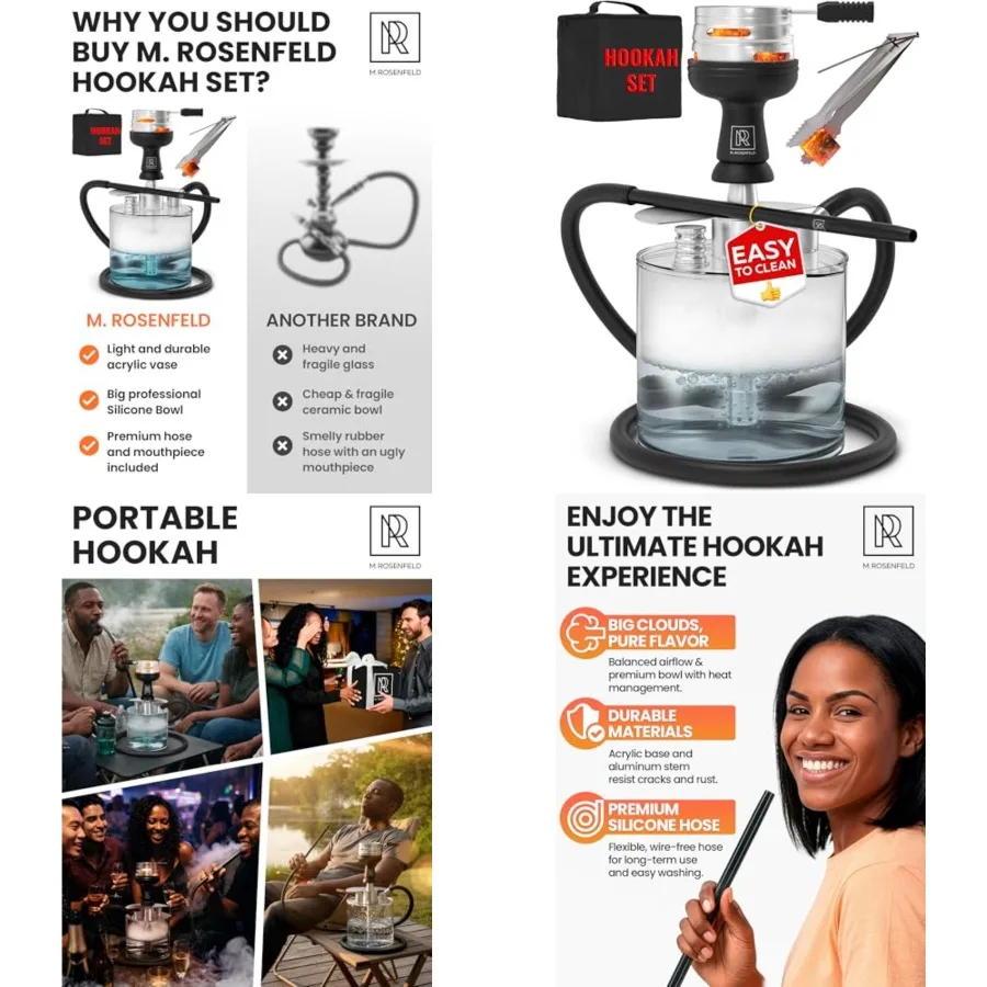 

Portable Hookah Set with Everything - YADO Acrylic Hookah Kit To Go - Sisha Hooka Set with Charcoal Holder Heat Management Devi