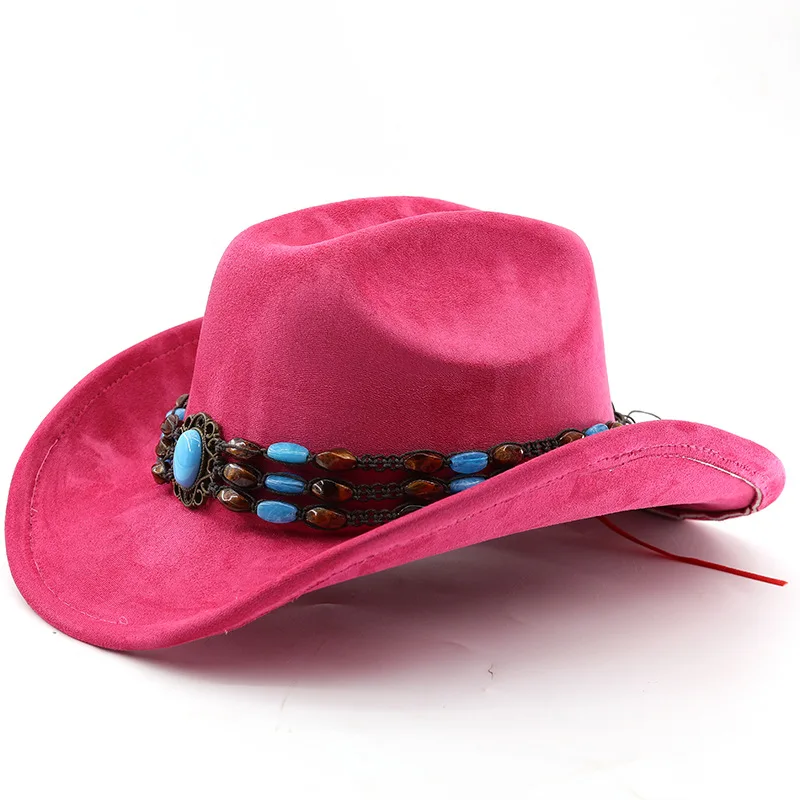 Western-Cowboyhut aus Wildleder zum Reiten für Männer und Frauen, Outdoor-Reisehut mit gerollter Krempe, Zylinderhut im Ethno-Stil, Filzhut – Detail 12